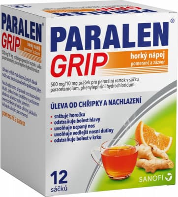 PARALEN GRIP HORKÝ NÁPOJ POMERANČ A ZÁZVOR POR 500MG/10MG POR PLV SOL SCC 12