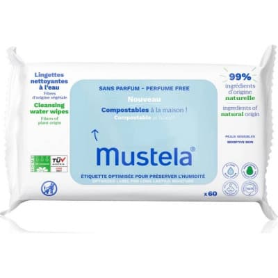Mustela Compostable at Home Cleansing Wipes Perfume Free čisticí ubrousky bez parfemace pro děti od narození 60 ks