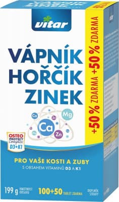 Vitar Vápník+hořčík+zinek+vit.D3+K1 tbl.100+50