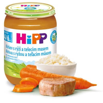 HiPP BABY BIO Mrkev s rýží a telecím masem 190g