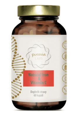 PuraviaLabs Přírodní železo + Vitamín C BIO Acerola 60 kapslí